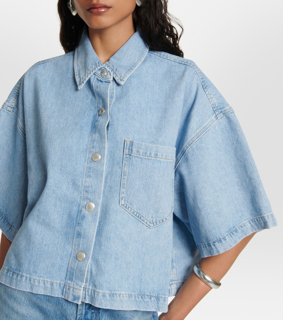 AGOLDE 売れ筋商品|||アゴルド シャツ トップス レディース Denim shirts Green Agolde Cropped denim shirt AGOLDE