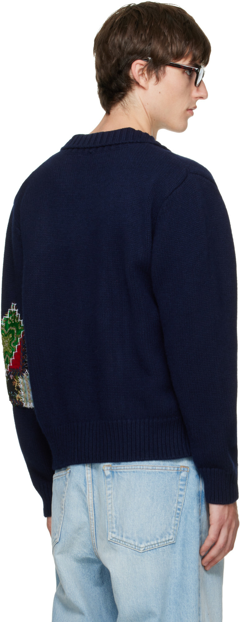 BLUEMARBLE Navy Embroidered Patchwork Knitted Cardigan