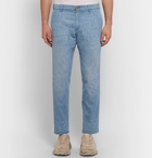 Gucci - Cropped Slim-Fit Embroidered Cotton-Chambray Trousers - Men - Blue