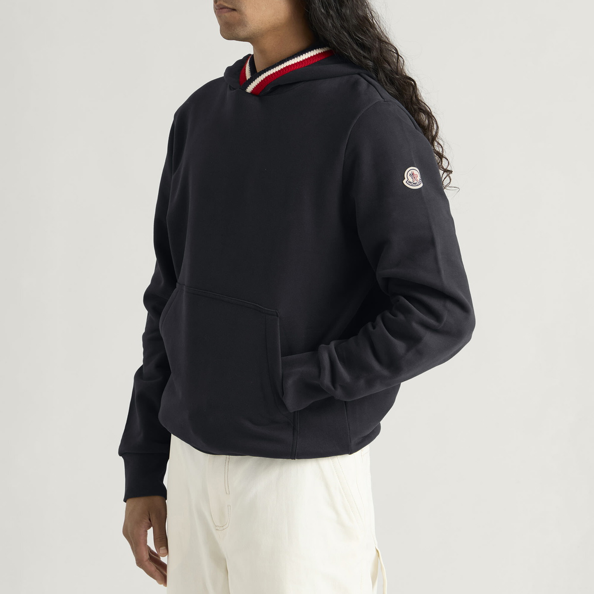 Moncler Men's Knitted Trim Hoodie in Navy
