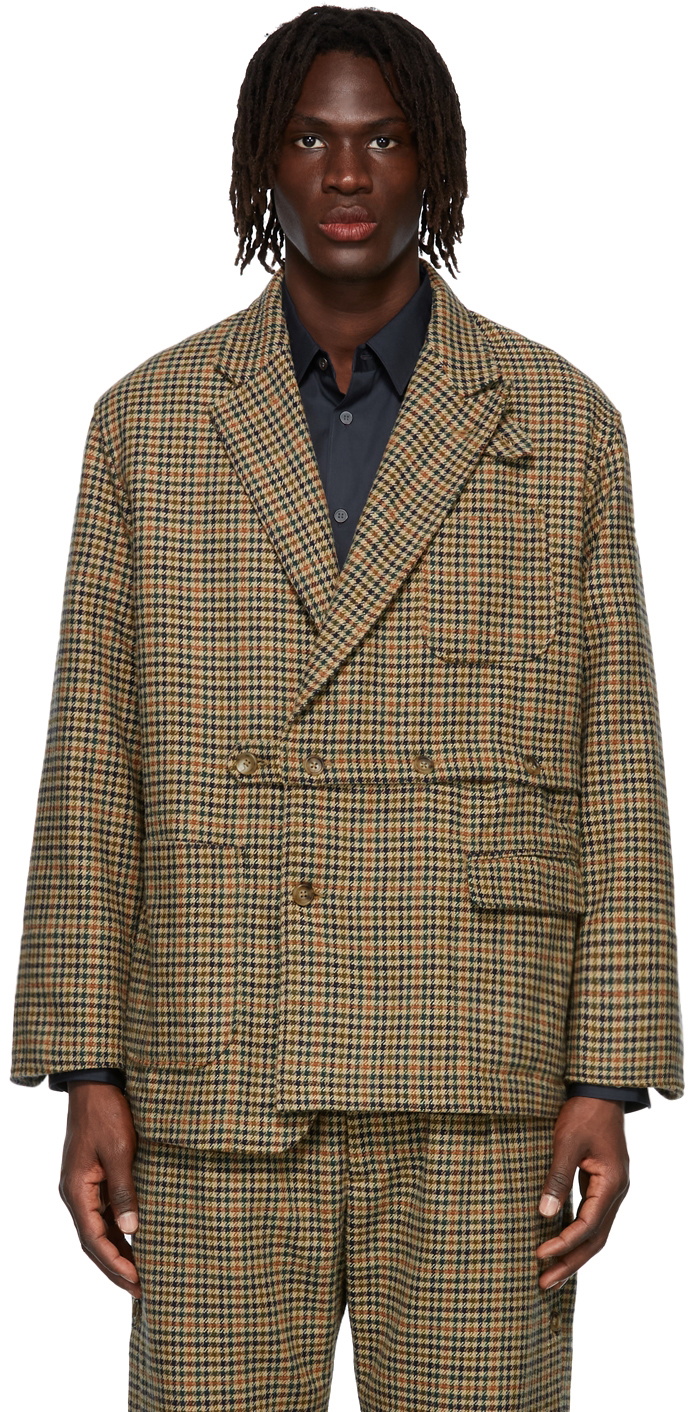 RANDT Tan & Multicolor Wool Houndstooth Jacket