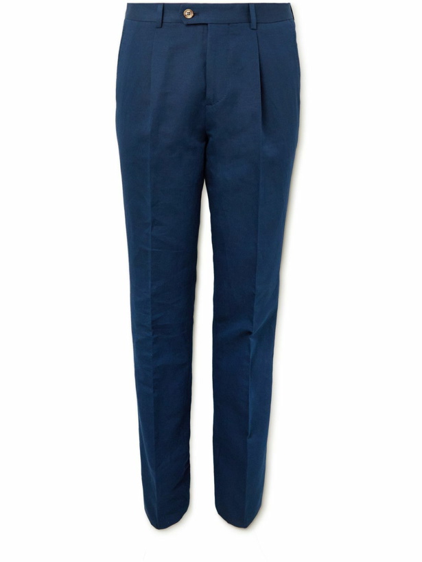 Photo: Brunello Cucinelli - Tapered Linen and Cotton-Blend Suit Trousers - Blue