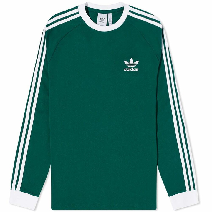 Photo: Adidas Men's Long Sleeve 3 Stripe T-Shirt in Collegiate Green