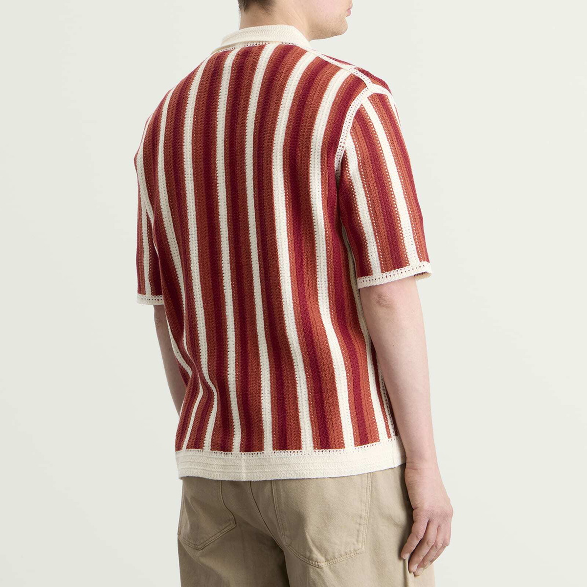 Wax London Men's Porto Knit Stripe Shirt in Ecru/Orange