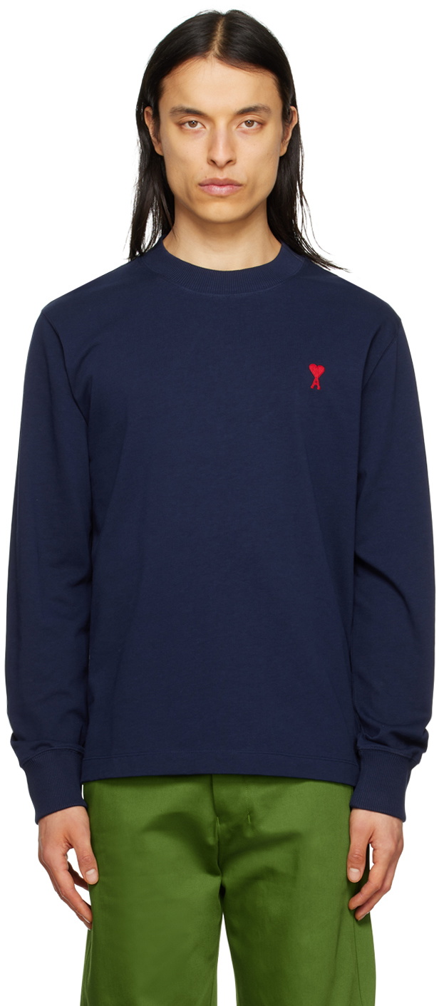 AMI Paris Navy Ami De Cœur Long Sleeve T-Shirt AMI