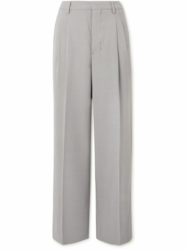 Photo: AMI PARIS - Wide-Leg Pleated Twill Trousers - Gray