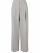 AMI PARIS - Wide-Leg Pleated Twill Trousers - Gray