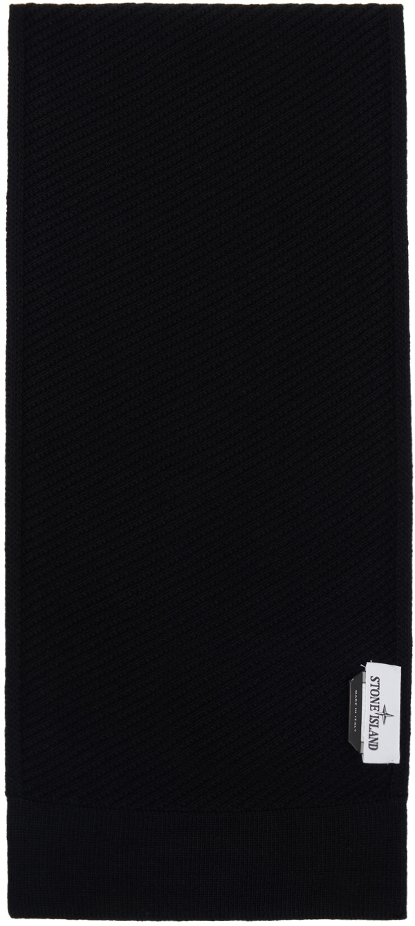 Stone Island Black Knitted Badge Scarf