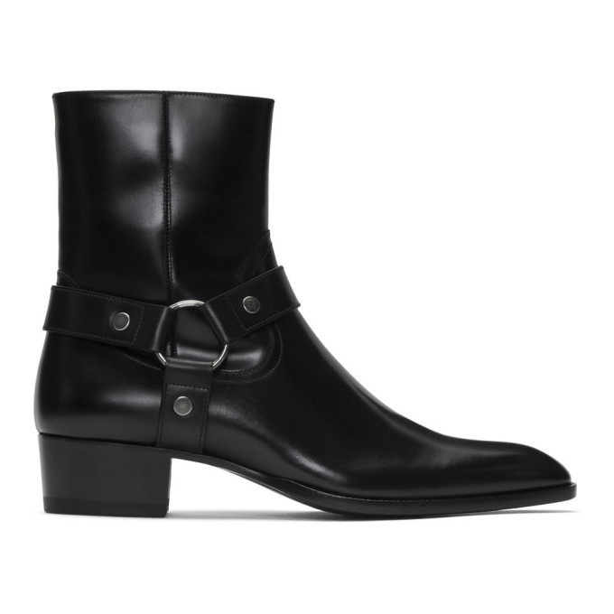 Photo: Saint Laurent Black Wyatt Harness Boots