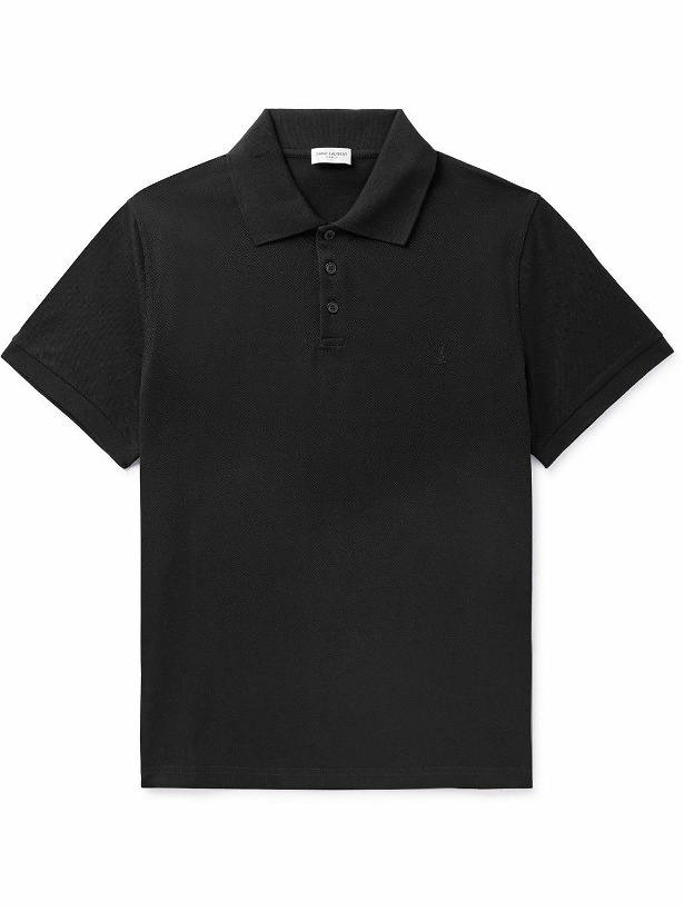 Photo: SAINT LAURENT - Cotton-Piqué Polo Shirt - Black