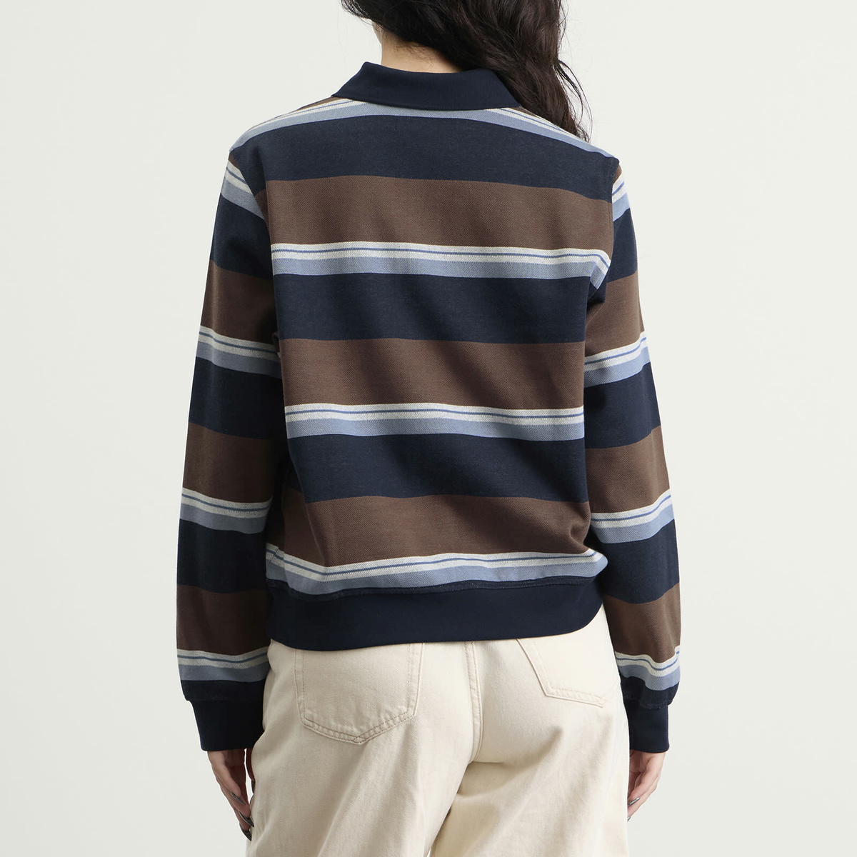 Samsøe Samsøe Women's Sadory Long Sleeve Polo in Brown Blue Stripe