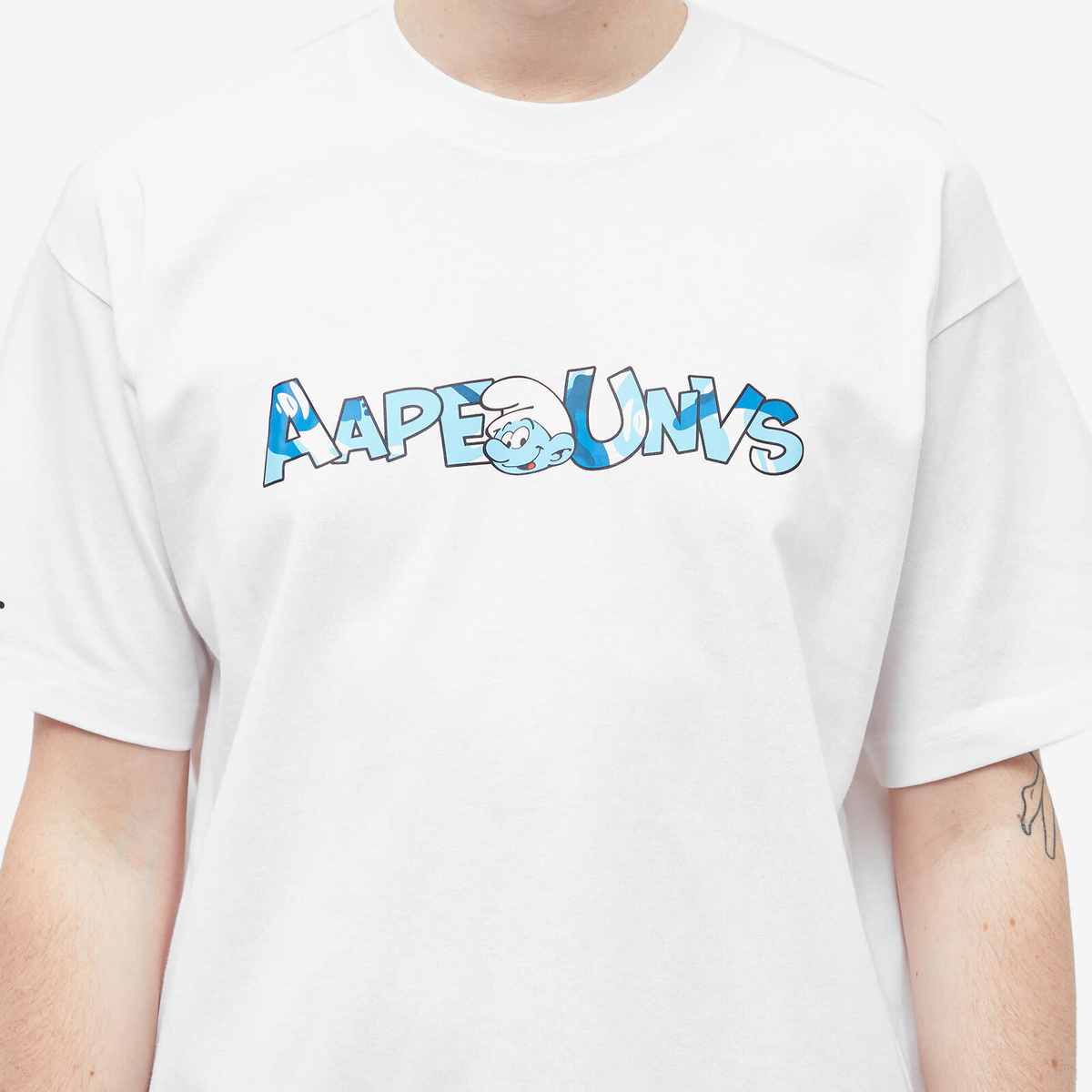 Men's AAPE x Smurfs Face Smurf T-Shirt in White AAPE by A Bathing Ape