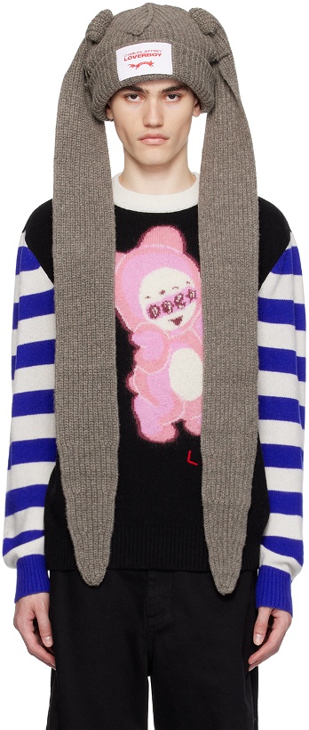 Photo: Charles Jeffrey LOVERBOY SSENSE Exclusive Gray Extra Long Rabbit Ears Beanie