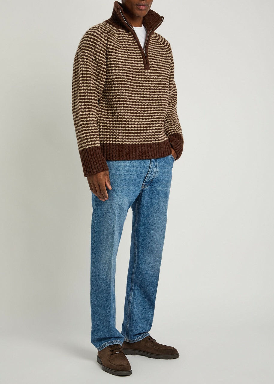 Studio Nicholson Bristol Striped Half-zip Wool Jumper Brown