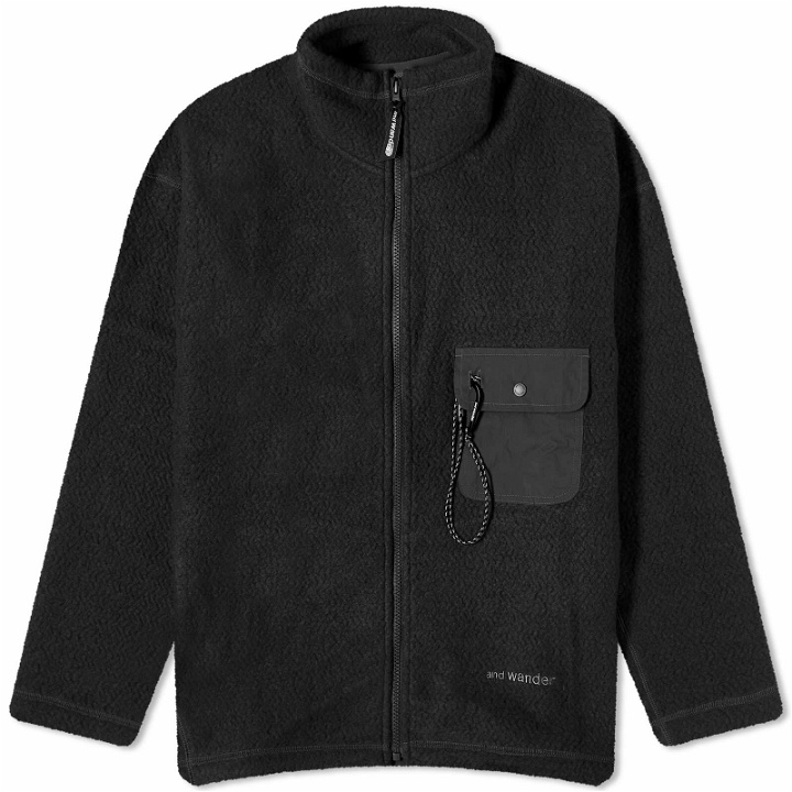 Photo: And Wander Men's Re Wool Jacquard Zip Fleece Jacket in Black