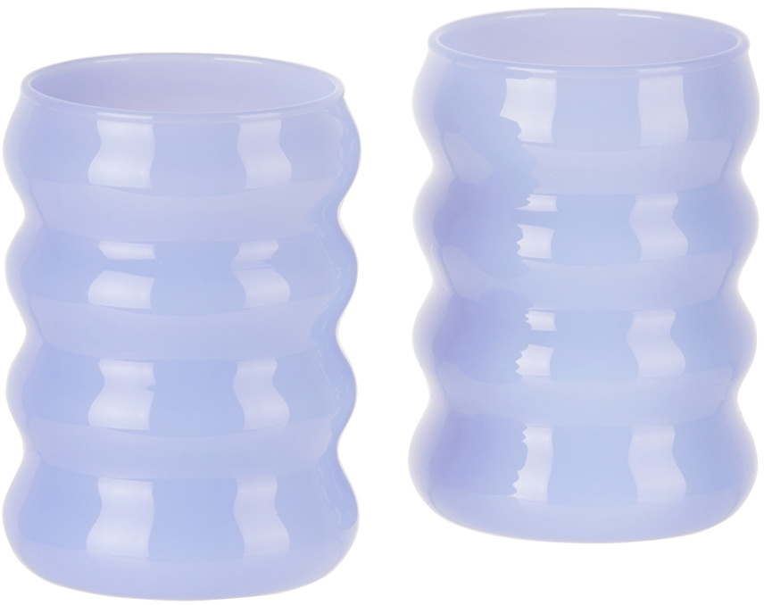 Sophie Lou Jacobsen Blue Small Opaque Ripple Glass Set