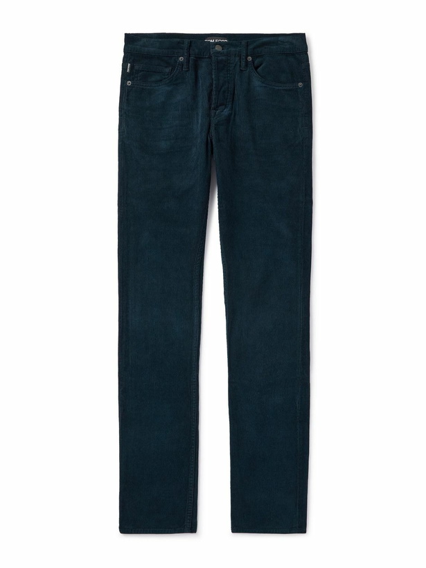 Photo: TOM FORD - Slim-Fit Cotton-Blend Corduroy Trousers - Blue