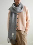 AMI PARIS - Logo-Intarsia Fringed Alpaca-Blend Scarf
