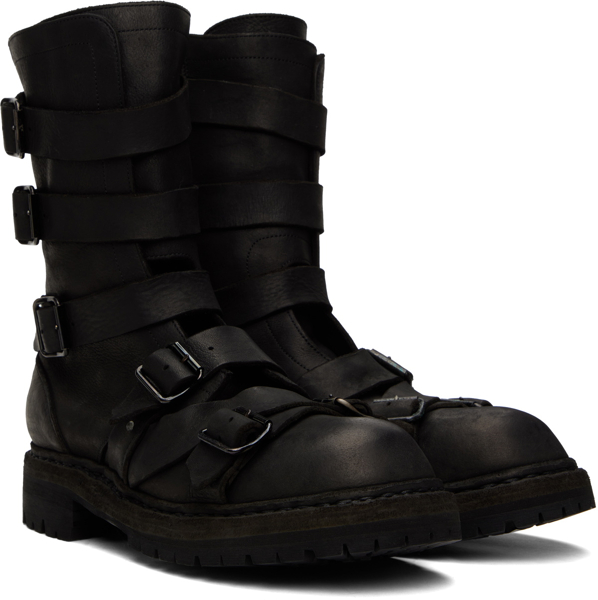 YOHJI YAMAMOTO Black Leather Big Daddy Boots Yohji Yamamoto