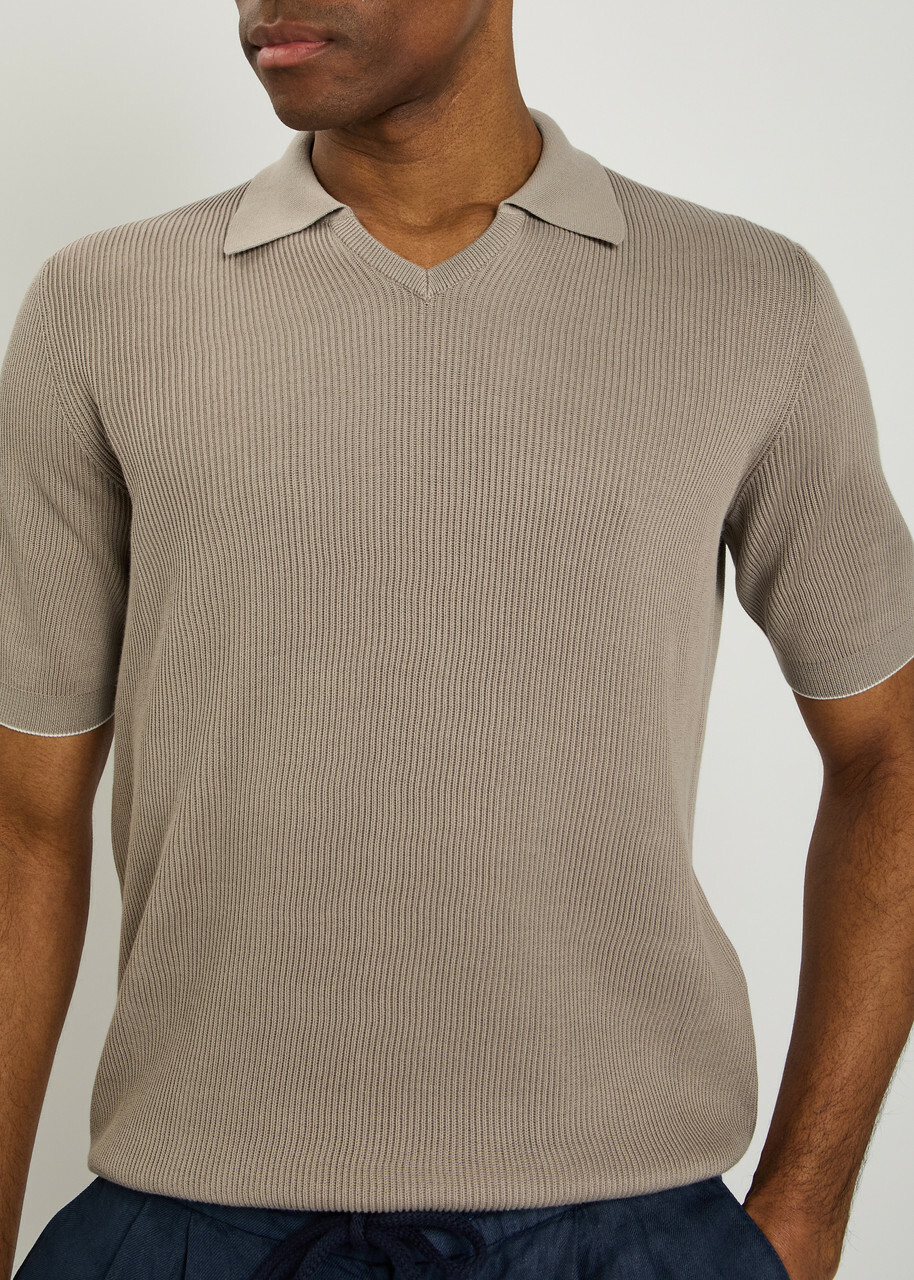 Brunello Cucinelli Ribbed Cotton-knit Polo top Multicoloured 1