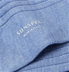 Sunspel - Ribbed Mélange Merino Wool Socks - Light blue