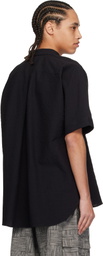 Jan-Jan Van Essche Black O-Project Cotton Linen Seersucker Short Sleeve Shirt