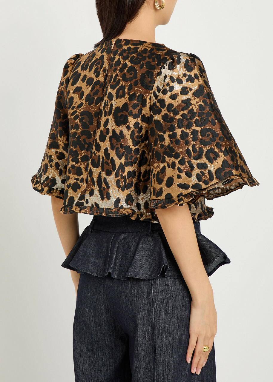 Sister Jane Suite Leopard-jacquard Woven Crop top