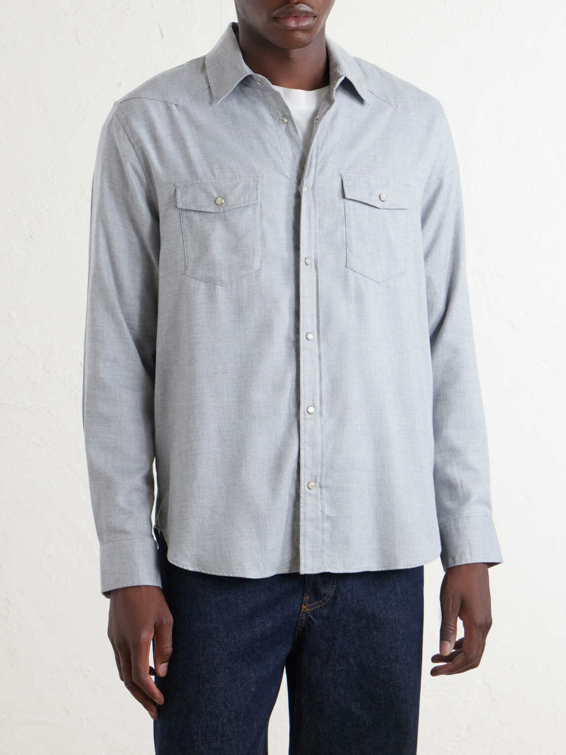 Mr P. - Herringbone Cotton and Lyocell-Blend Shirt - Gray