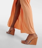 Amina Muaddi Lupita Half Glass PVC and suede wedge mules