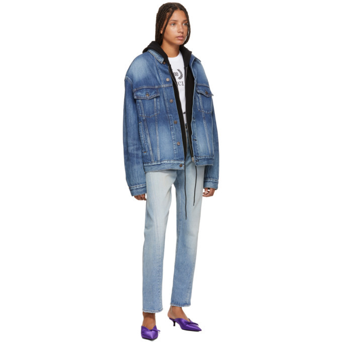 Balenciaga Oversized Asymmetric Padded Denim Jacket Blue