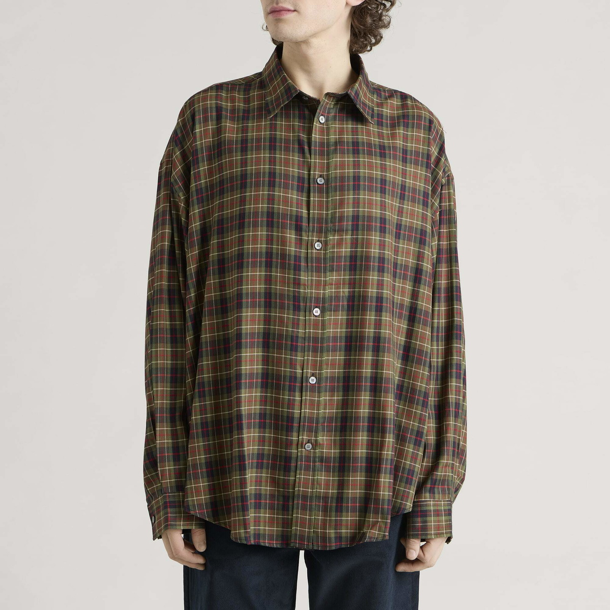 Acne Studios Men's Setar Check Flannel Long Sleeve Shirt in Green Multi