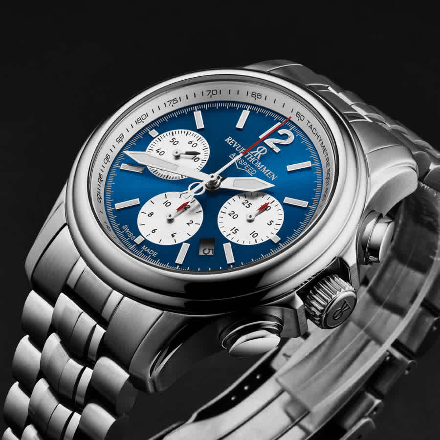 Revue Thommen Air Speed Chronograph Automatic Blue Dial Mens Watch