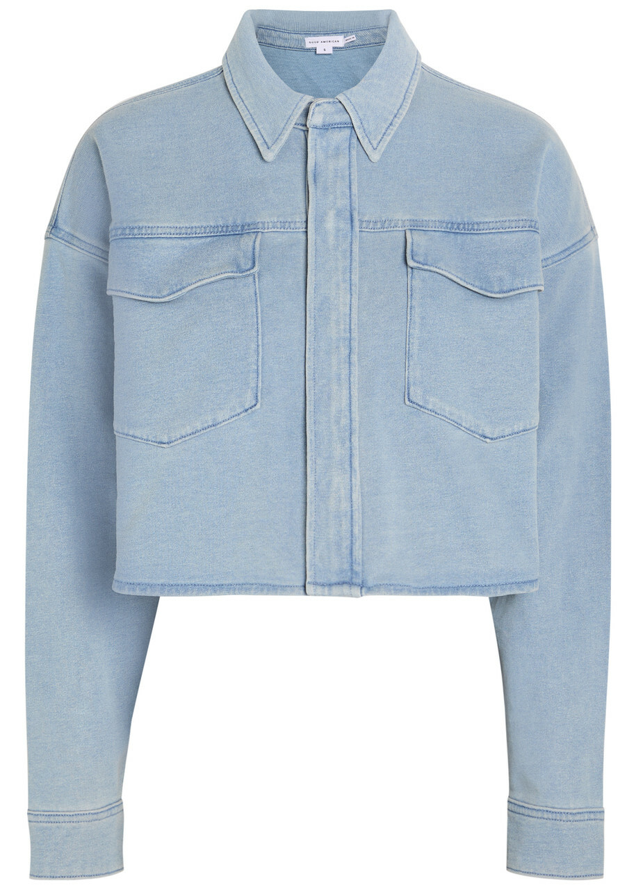 Good American Jeanius Cropped Denim Jacket Light Blue