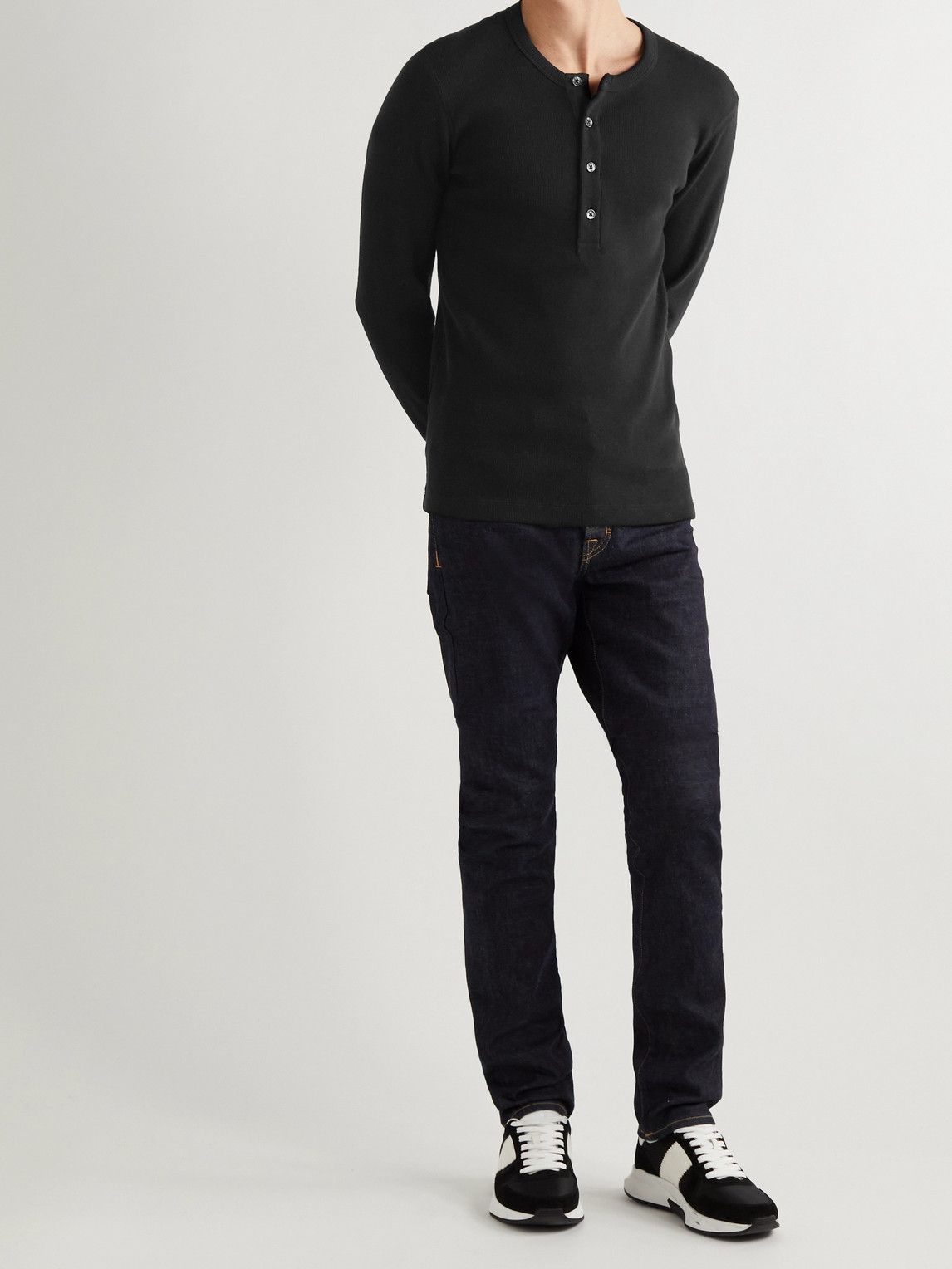 Tシャツ・カットソー TOM FORD FW25 SERAFINO RIB HENLEY TEE (JHL019JMC067 LB999) TOM FORD - Slim-Fit Ribbed Cotton-Jersey Henley T-Shirt