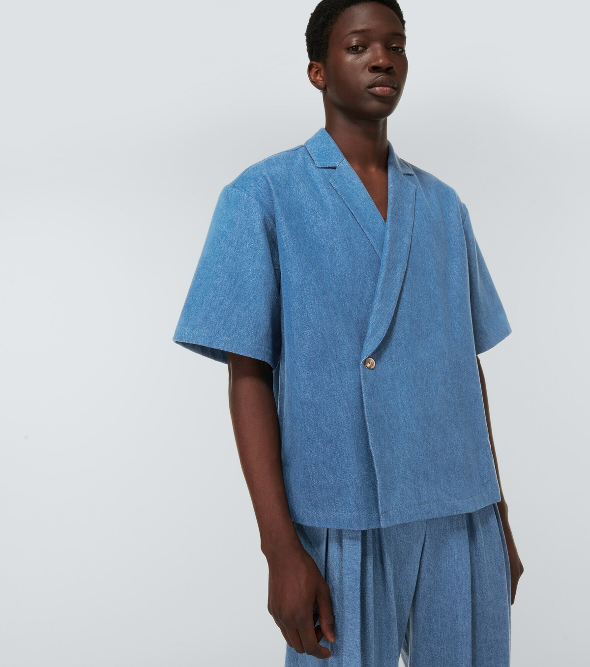 King & Tuckfield - Notch-collar wrap denim bowling shirt