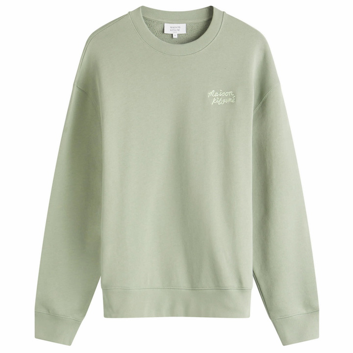 Photo: Maison Kitsuné Men's Handwriting Comfort Crew Sweatshirt in Vert-De-Gris