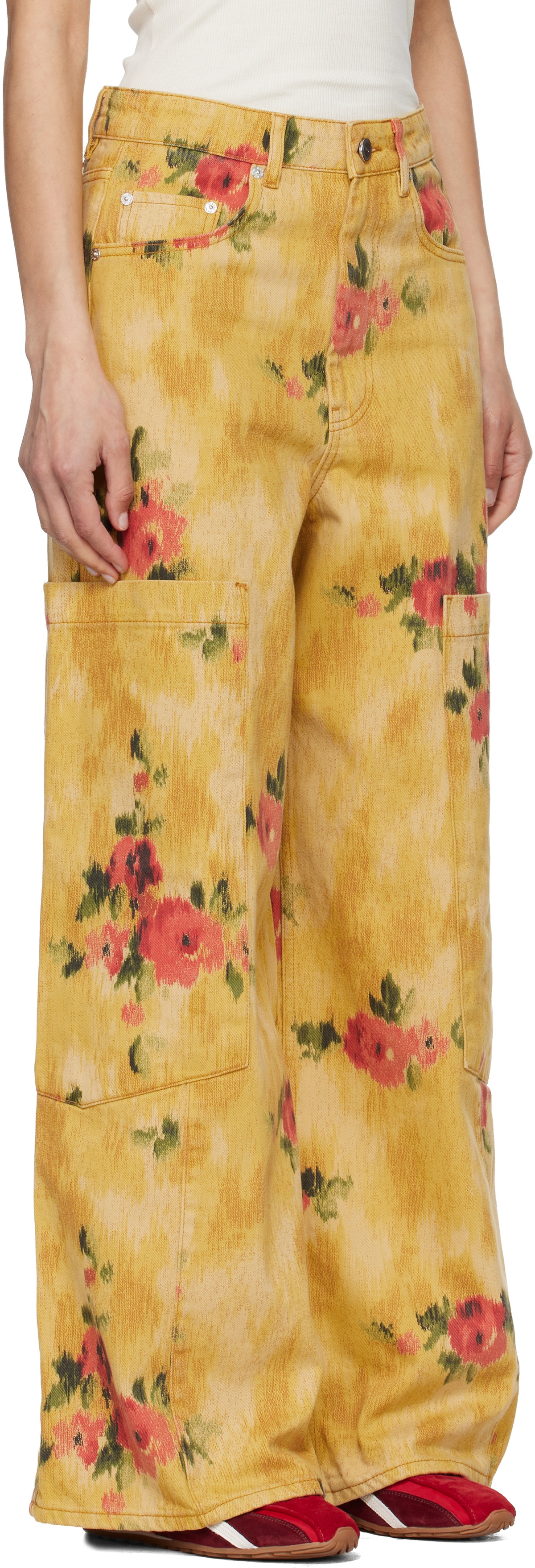 GANNI Yellow Printed Baggy Cargo Jeans