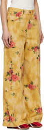 GANNI Yellow Printed Baggy Cargo Jeans