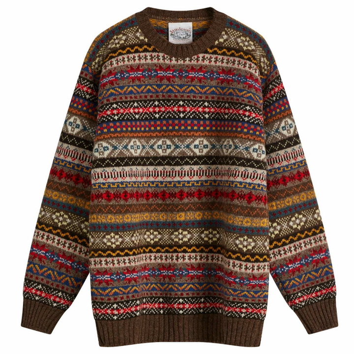 Photo: Jamieson's of Shetland Men's Fair Isle Crew in Brown