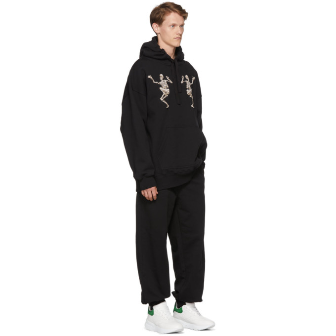 Alexander McQueen Black Embroidered Dancing Skeleton Hoodie