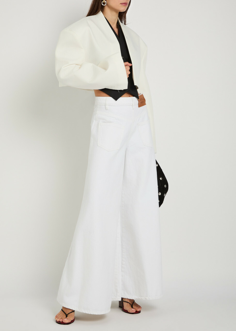 A.W.A.K.E Mode Cropped Woven Tuxedo Jacket White