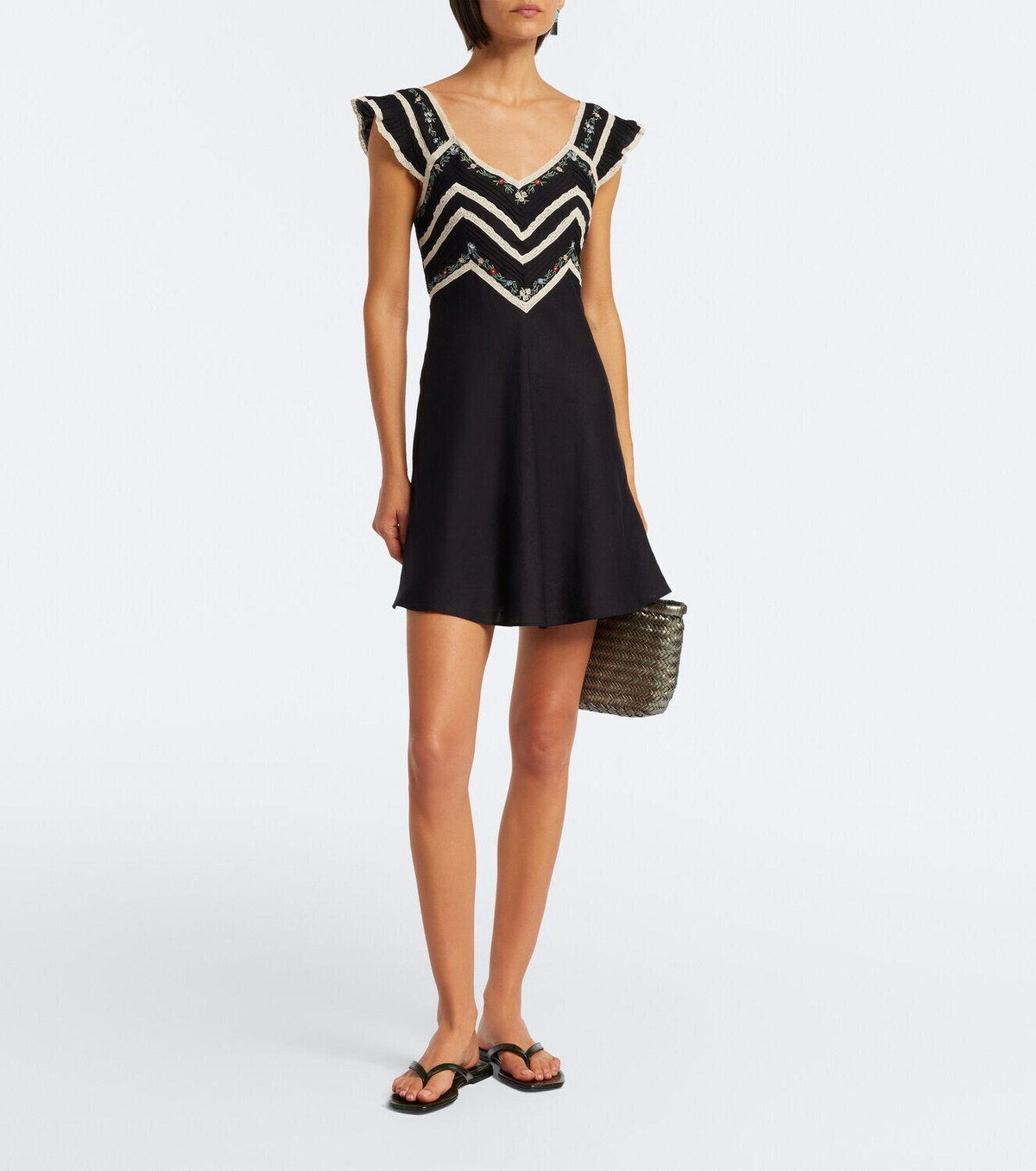 Rixo Diaz embroidered lace-trimmed minidress
