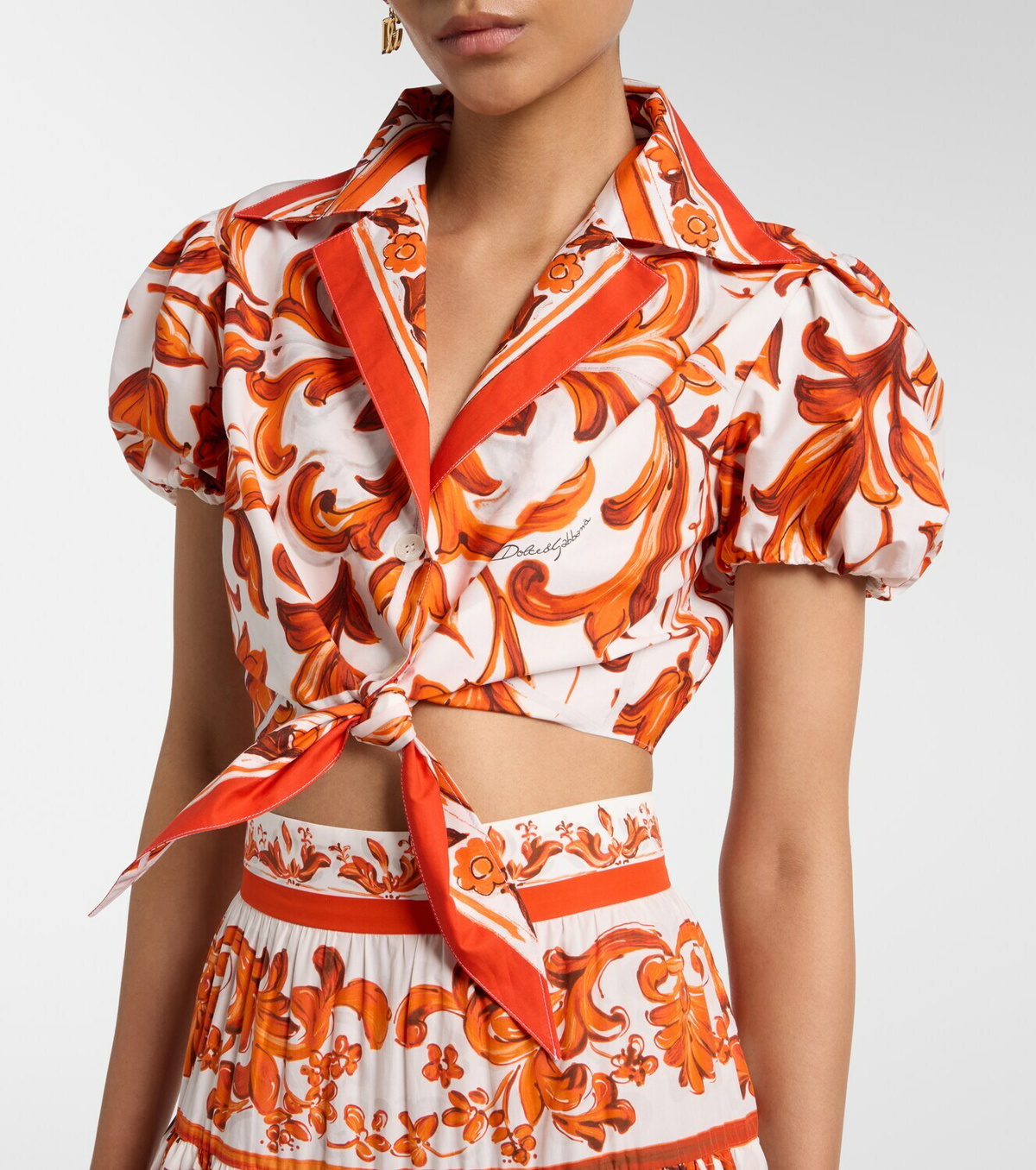 Dolce&Gabbana Majolica cropped cotton poplin blouse
