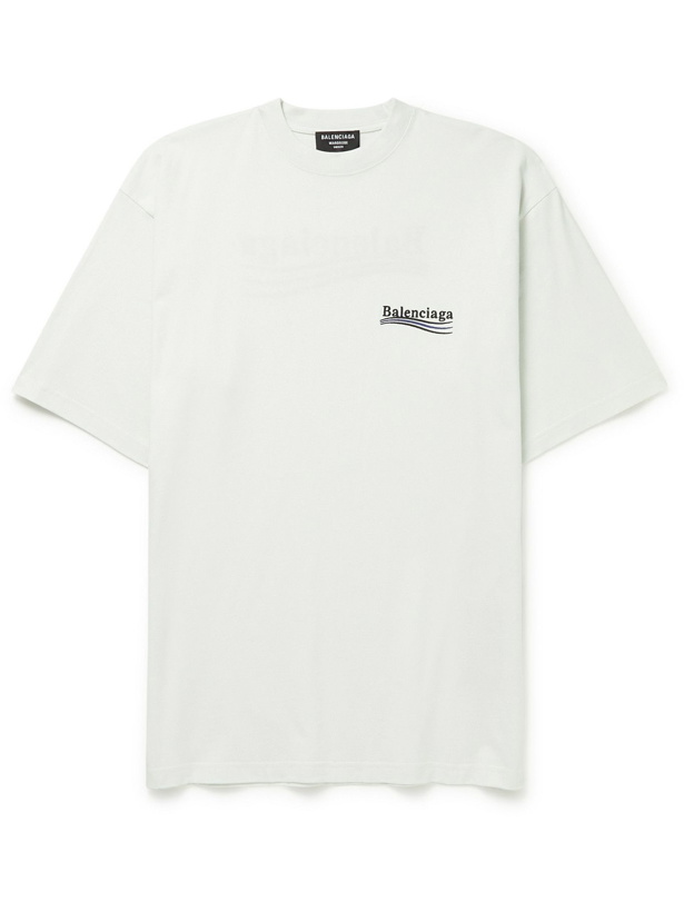 Photo: BALENCIAGA - Logo-Embroidered Cotton-Jersey T-Shirt - White
