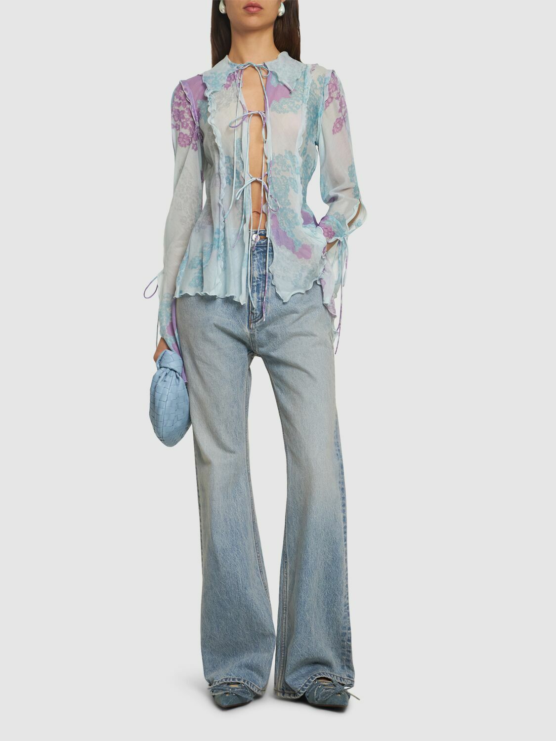 ACNE STUDIOS Printed Cotton & Silk Lace-up Shirt Acne Studios