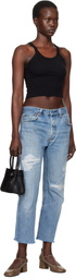 Re/Done Black Hanes Edition Cropped Ribbed Tank Top