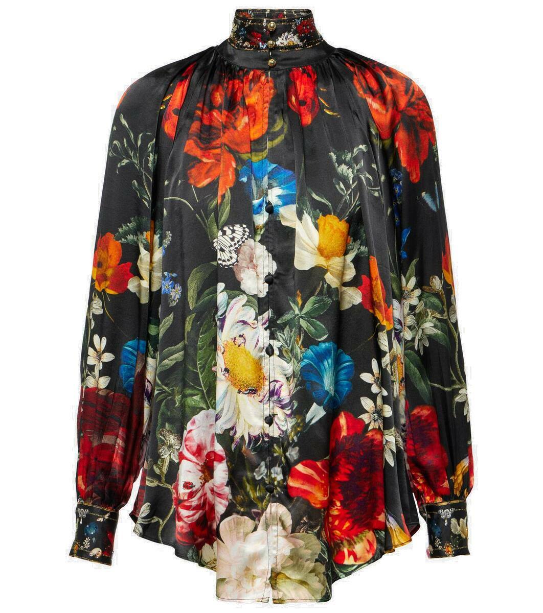 Camilla Embellished floral silk blouse Camilla