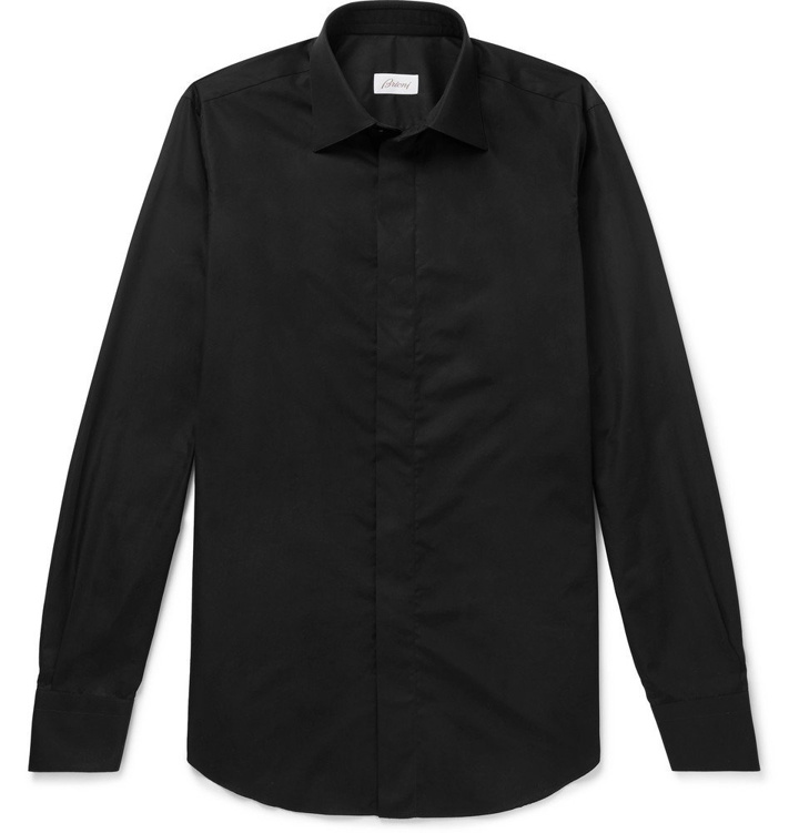 Photo: Brioni - Slim-Fit Cotton-Twill Shirt - Men - Black
