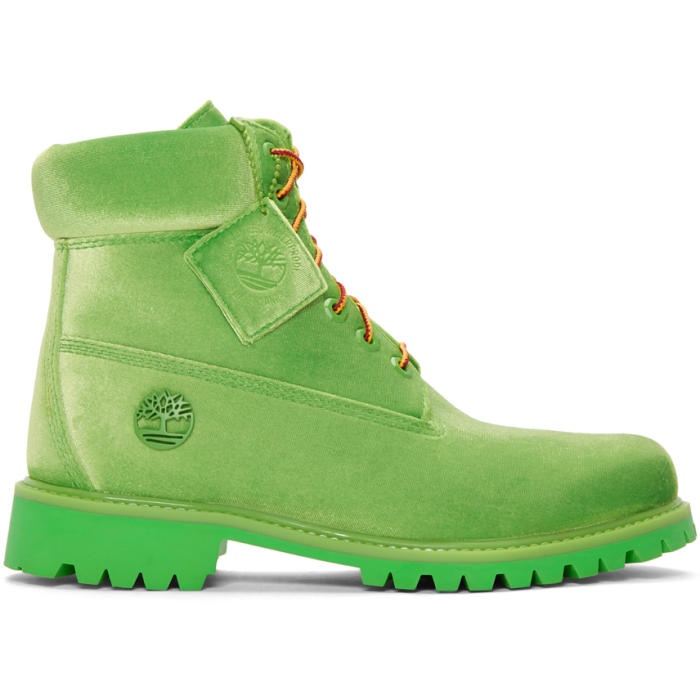 Photo: Off-White Green Timberland Edition 6 Inch Textile Boots 