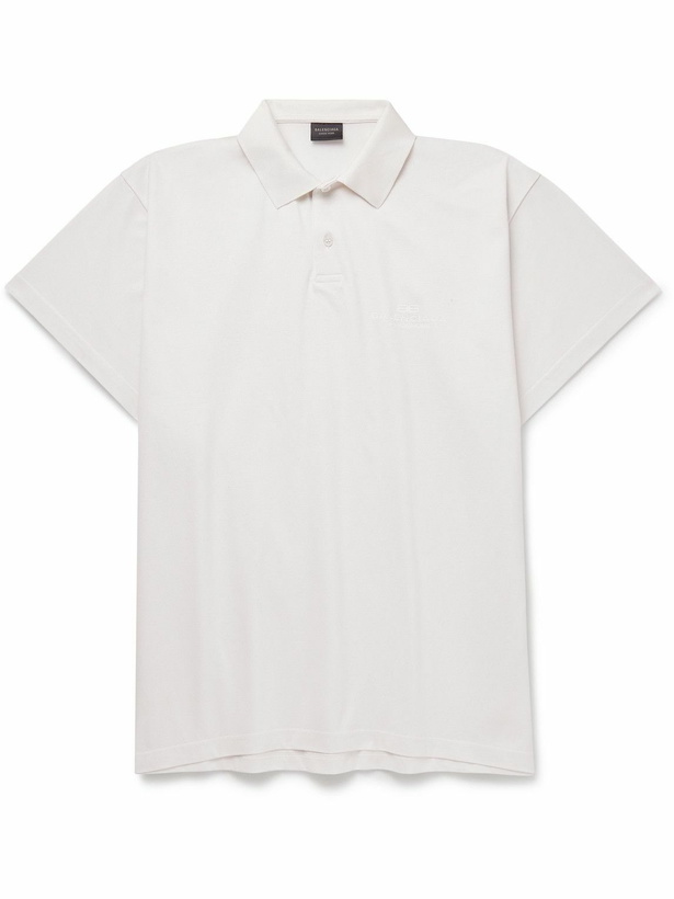 Photo: Balenciaga - Oversized Layered Logo-Embroidered Cotton-Piqué Polo Shirt - Neutrals